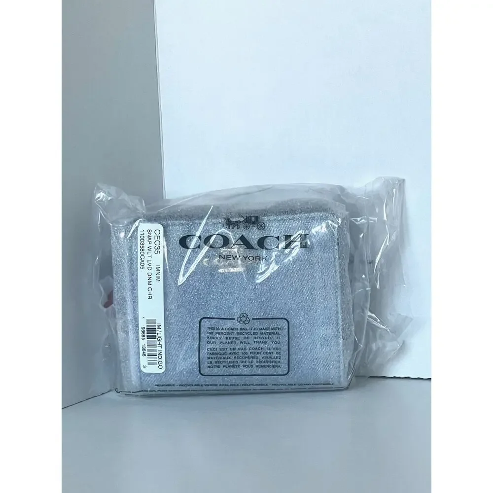 Coach Snap Wallet CEC35 Loved Denim Light Indigo Cherry Charm
